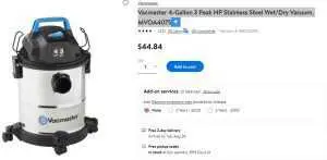 Vacmaster 4-Gallon 3 Peak HP Stainless Steel Wet-Dry Vacuum, MVOA407S